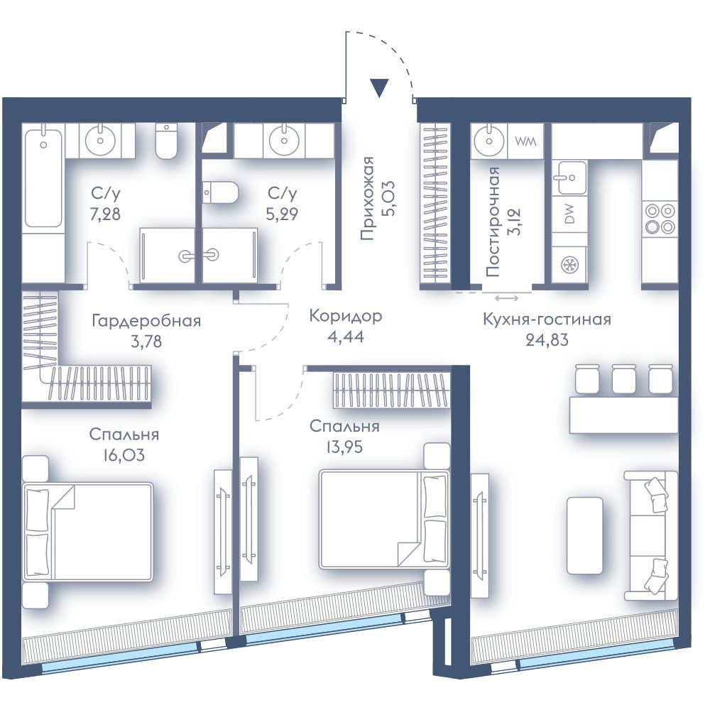 2-комнатная квартира, 83,8 м²