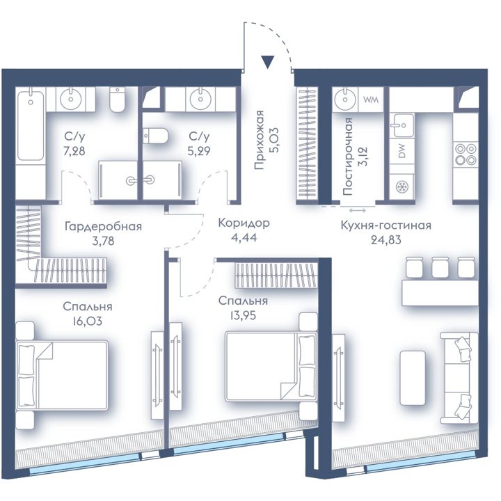 2-комнатная квартира, 83,8 м²