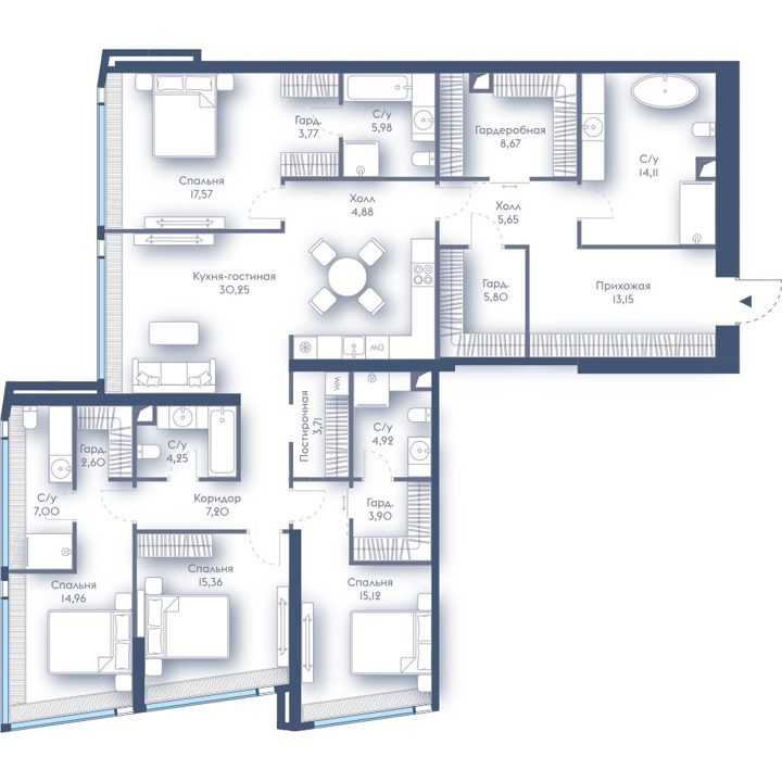 4-комнатная квартира, 188,8 м²