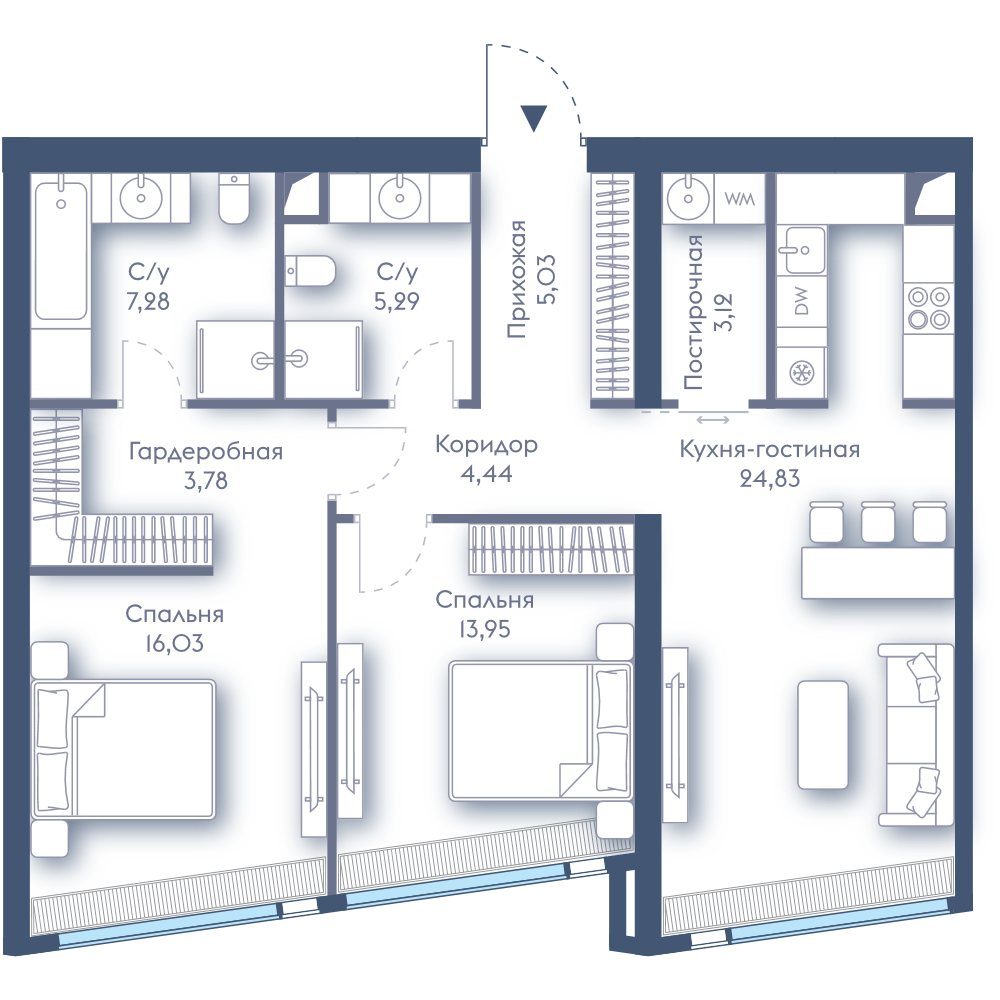 2-комнатная квартира, 83,8 м²