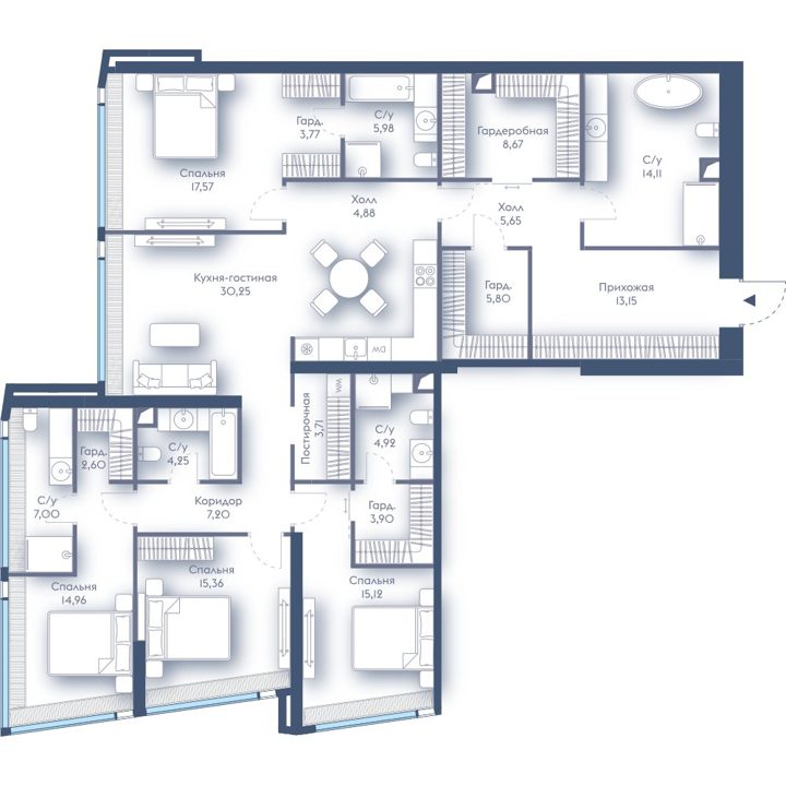 4-комнатная квартира, 188,8 м²