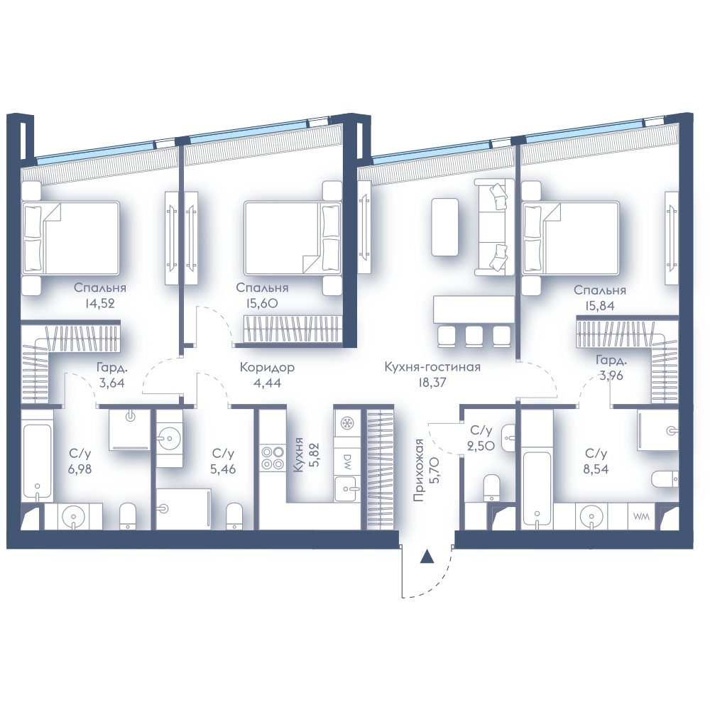 3-комнатная квартира, 111,4 м²
