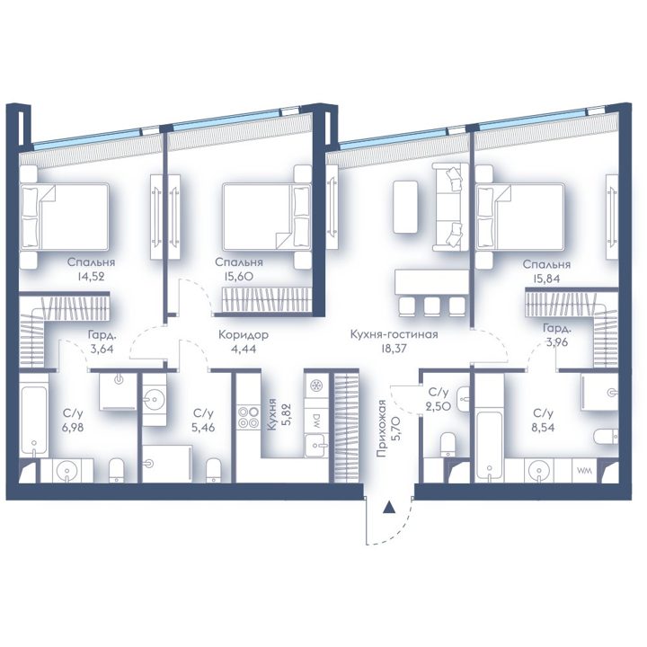 3-комнатная квартира, 111,4 м²