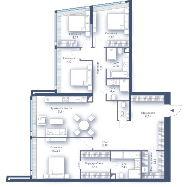 4-комнатная квартира, 158,7 м²