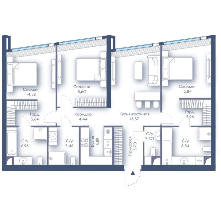 3-комнатная квартира, 111,4 м²