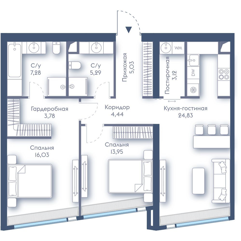 2-комнатная квартира, 83,8 м²