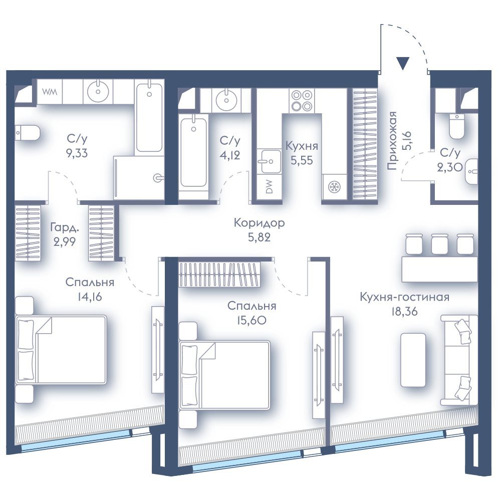 2-комнатная квартира, 83,4 м²