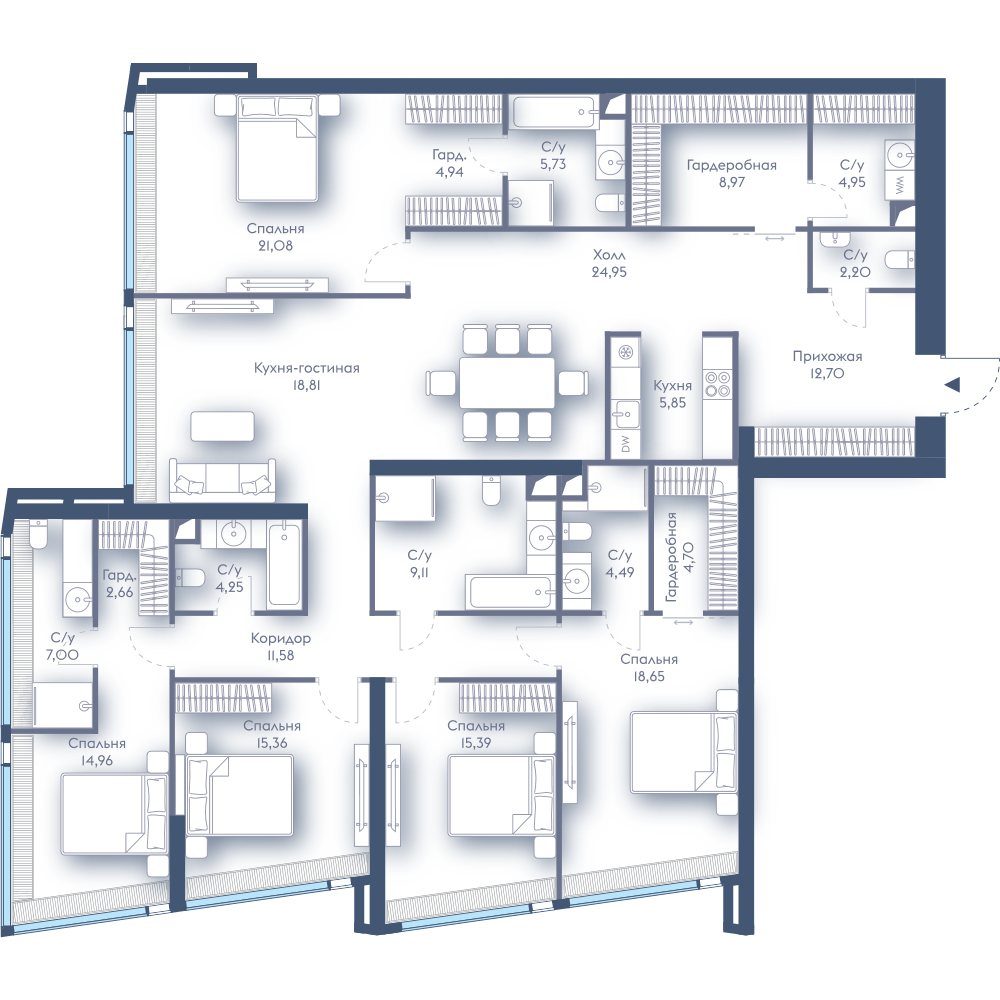 5-комнатная квартира, 218,3 м²
