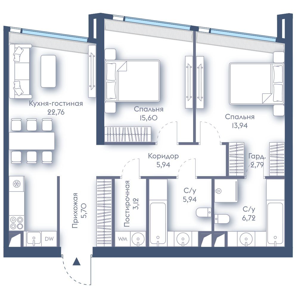 2-комнатная квартира, 82,5 м²