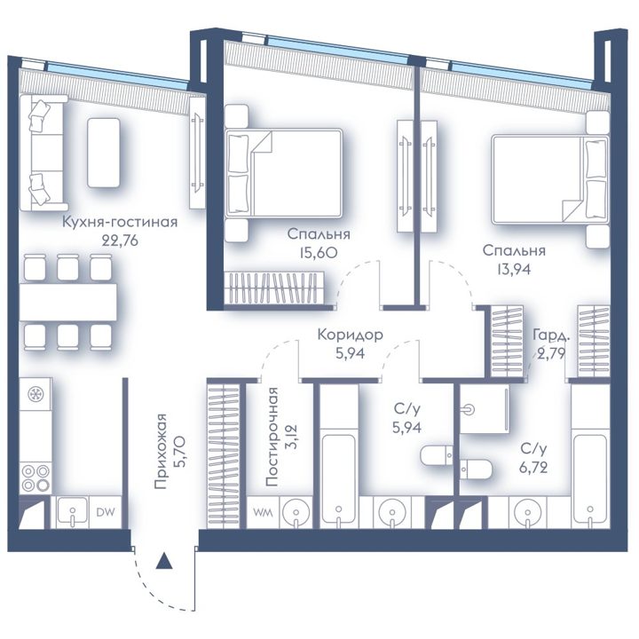2-комнатная квартира, 82,5 м²