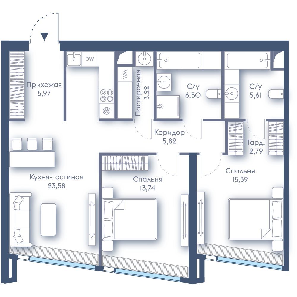 2-комнатная квартира, 82,6 м²