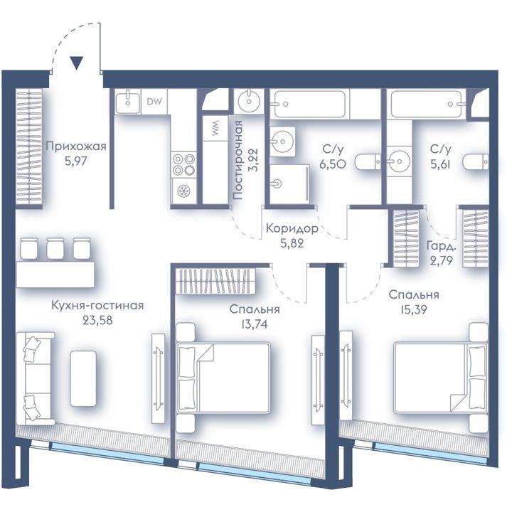 2-комнатная квартира, 82,6 м²