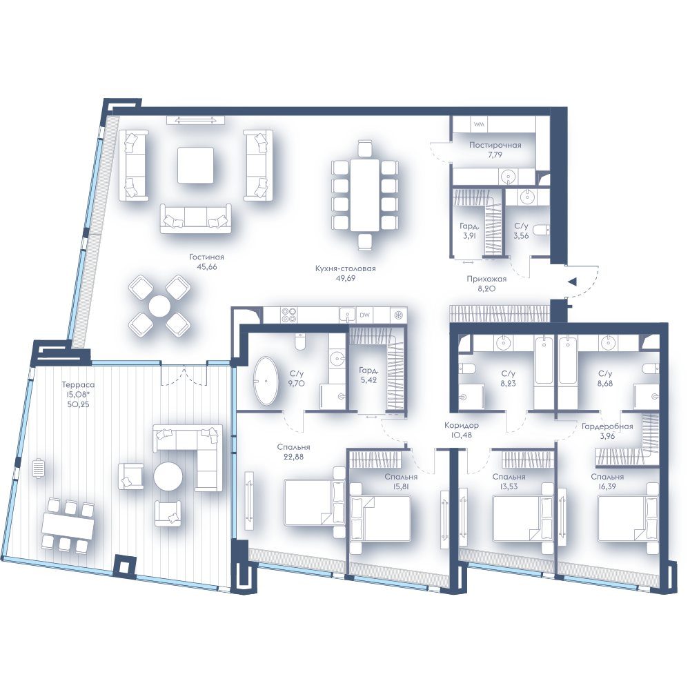 4-комнатная квартира, 249 м²