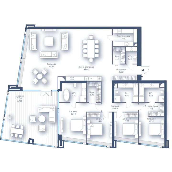 4-комнатная квартира, 249 м²