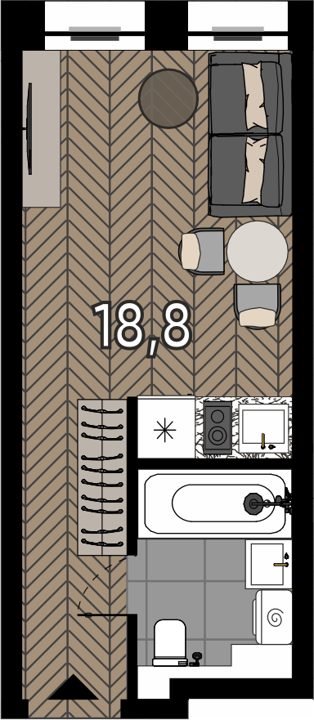 Апартаменты-студия, 18,8 м²