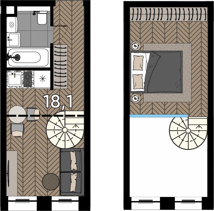 Апартаменты-студия, 25,3 м²