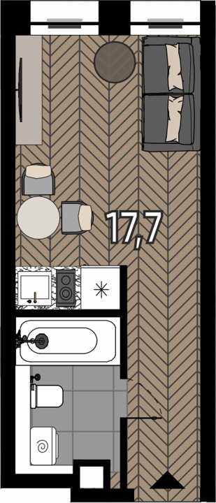 Апартаменты-студия, 17,7 м²