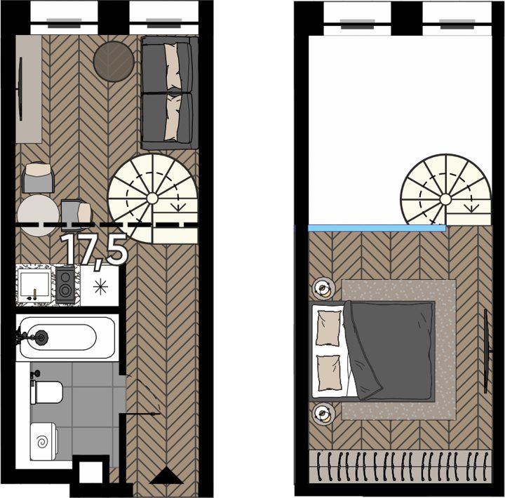 Апартаменты-студия, 24,5 м²