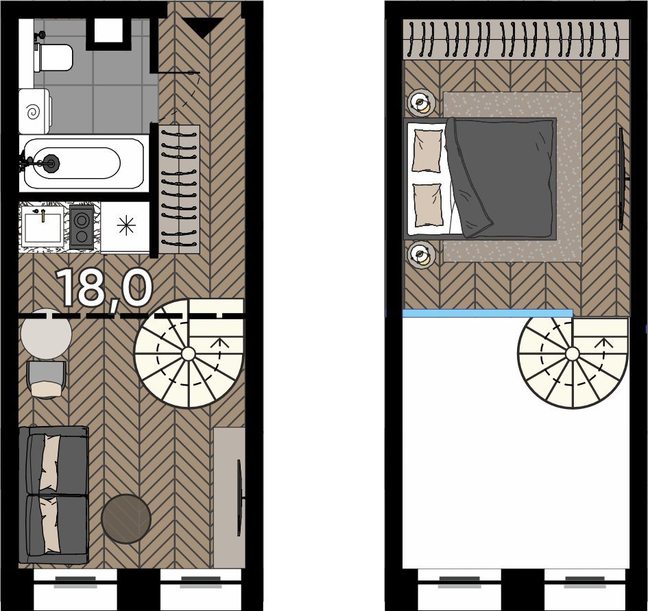 Апартаменты-студия, 25,2 м²