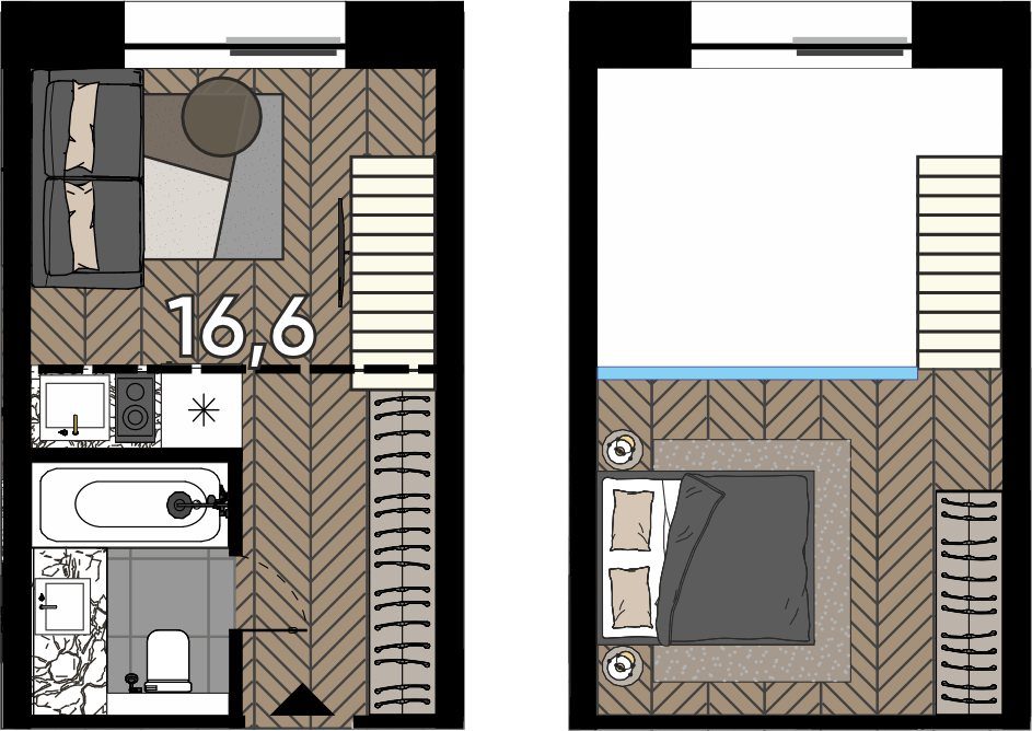 Апартаменты-студия, 23,2 м²