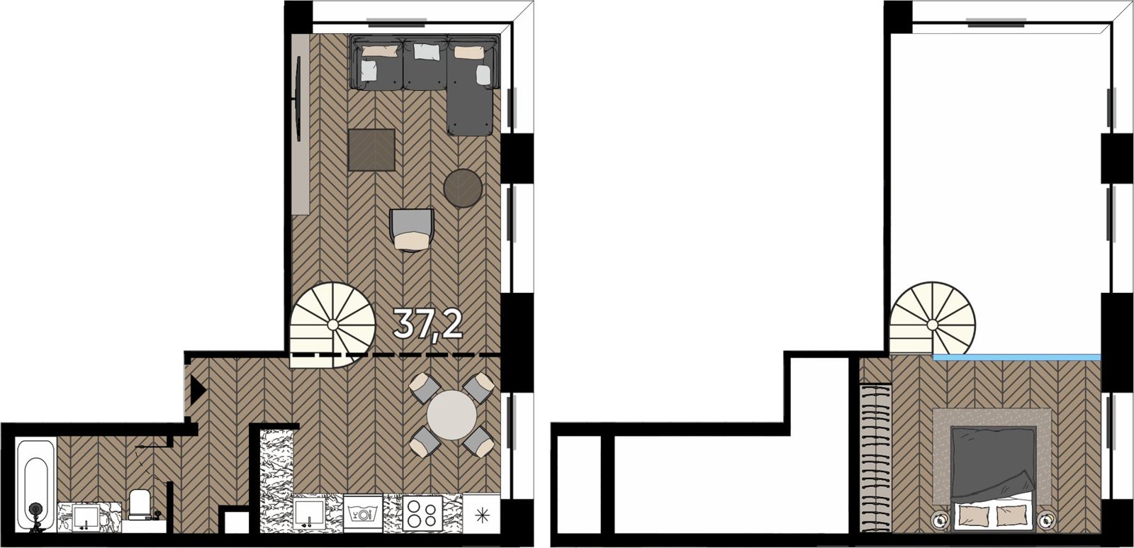 1-комнатные апартаменты, 49,7 м²