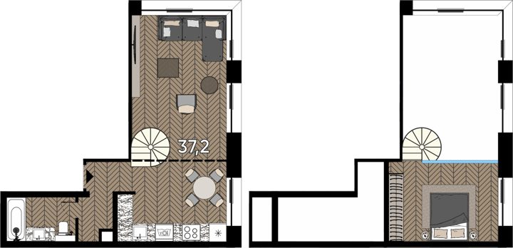 1-комнатные апартаменты, 49,7 м²