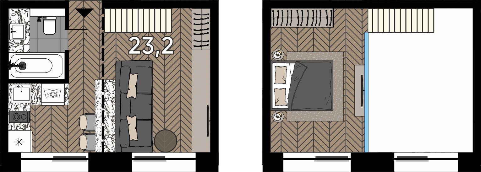 Апартаменты-студия, 32,5 м²