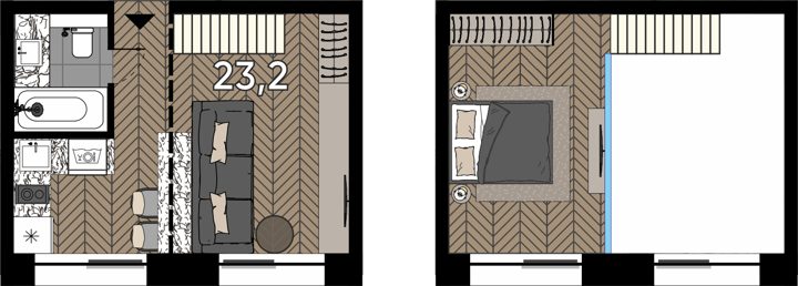 Апартаменты-студия, 32,5 м²