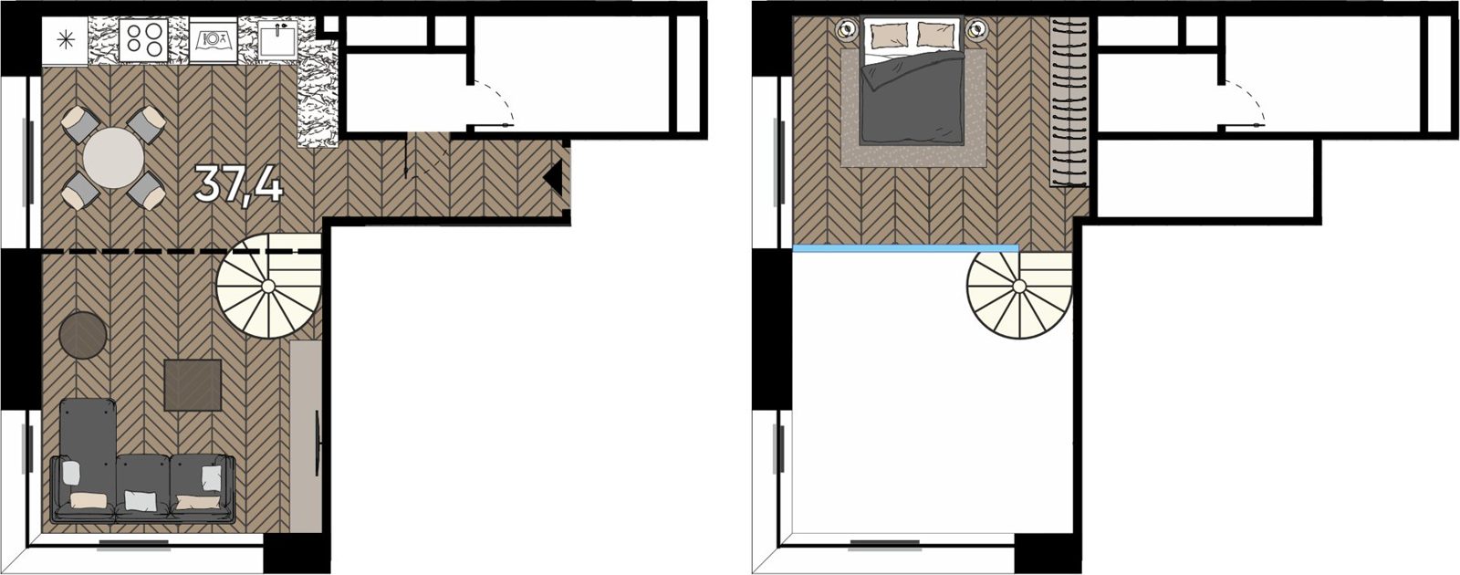 1-комнатные апартаменты, 50,2 м²