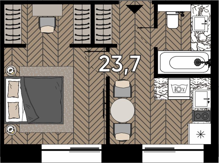 Апартаменты-студия, 23,7 м²