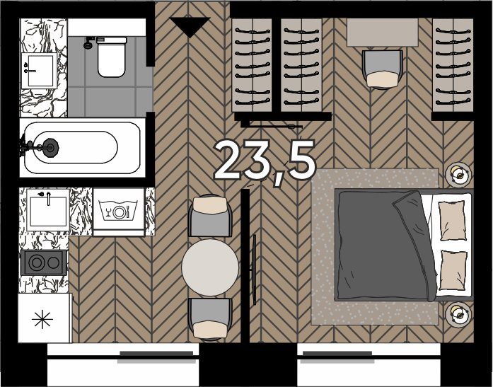 Апартаменты-студия, 23,5 м²