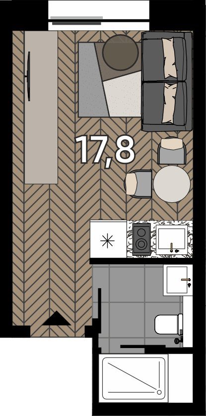 Апартаменты-студия, 17,8 м²