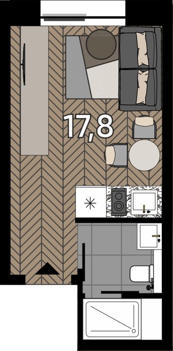Апартаменты-студия, 17,8 м²