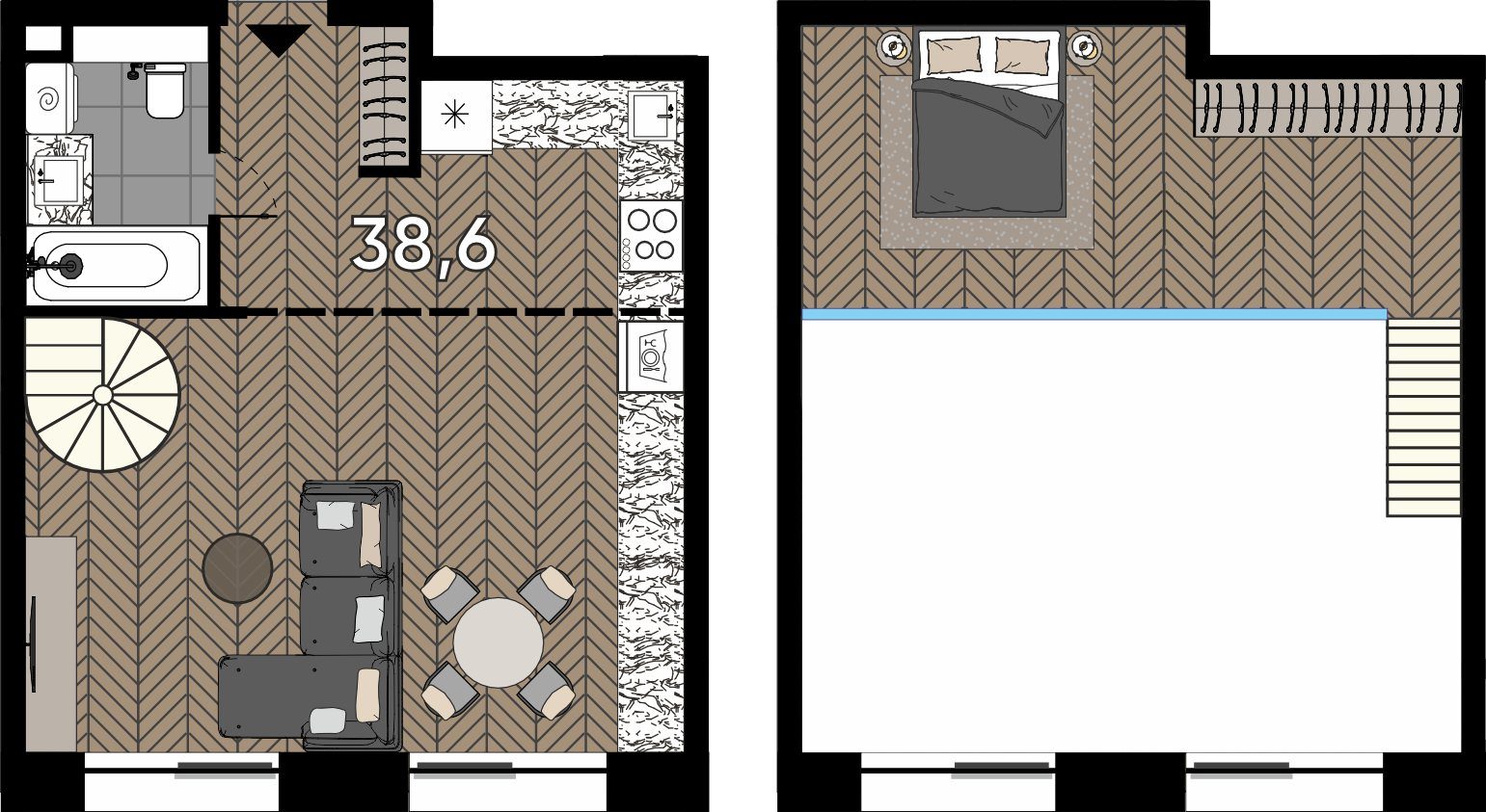 Апартаменты-студия, 54 м²