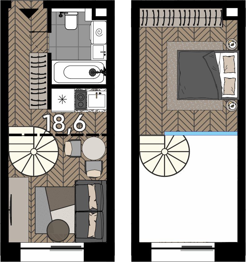 Апартаменты-студия, 26 м²