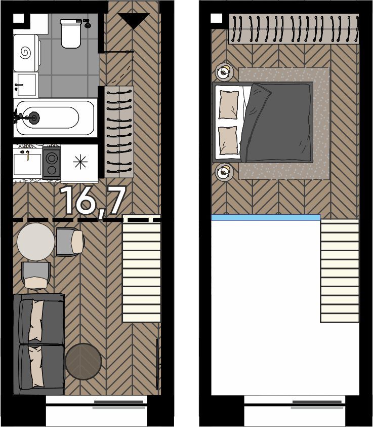 Апартаменты-студия, 23,4 м²