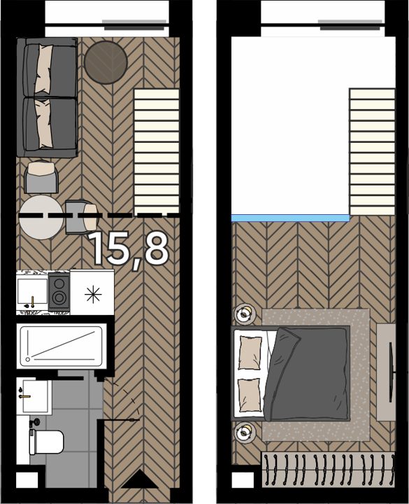 Апартаменты-студия, 22,1 м²