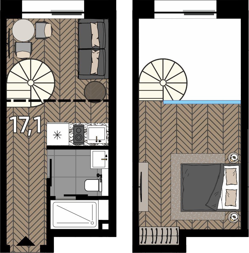 Апартаменты-студия, 23,9 м²