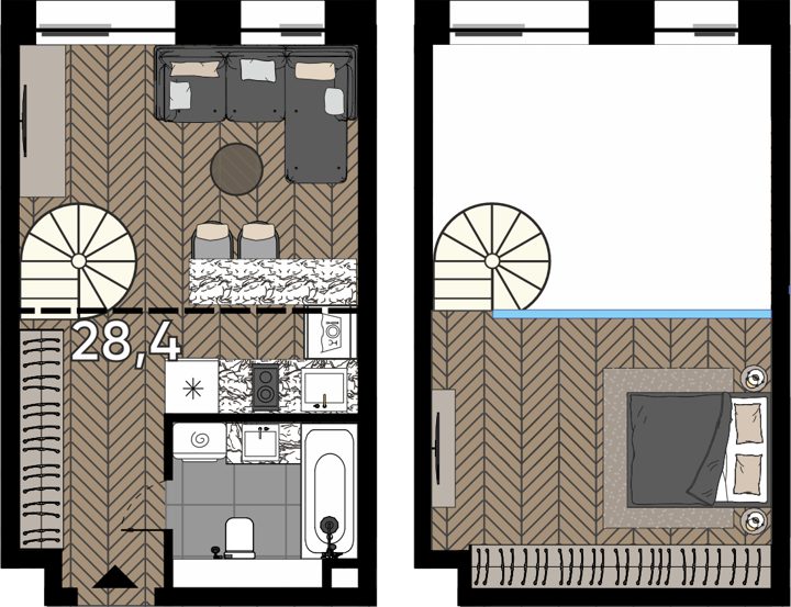 Апартаменты-студия, 39,8 м²