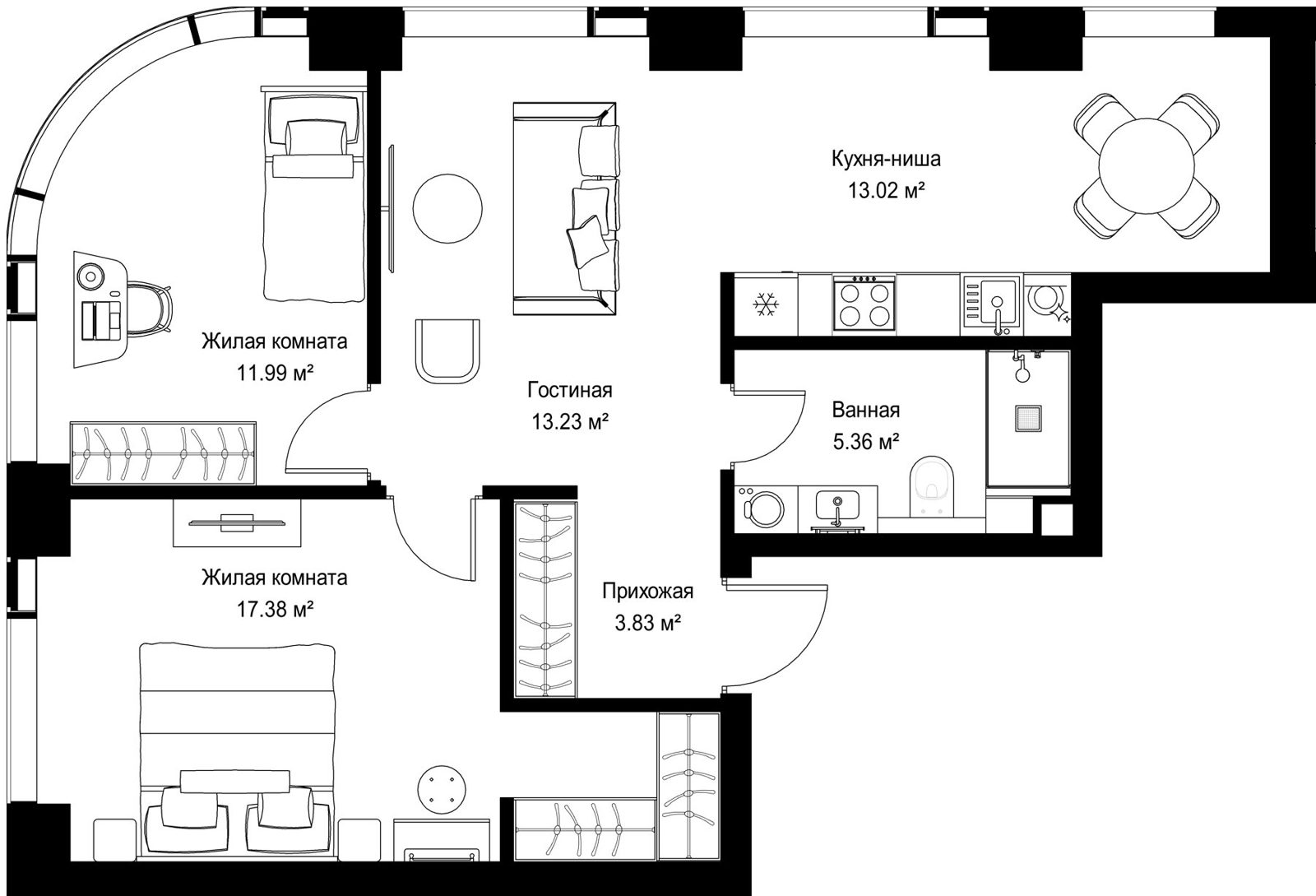2-комнатная квартира, 64,8 м²