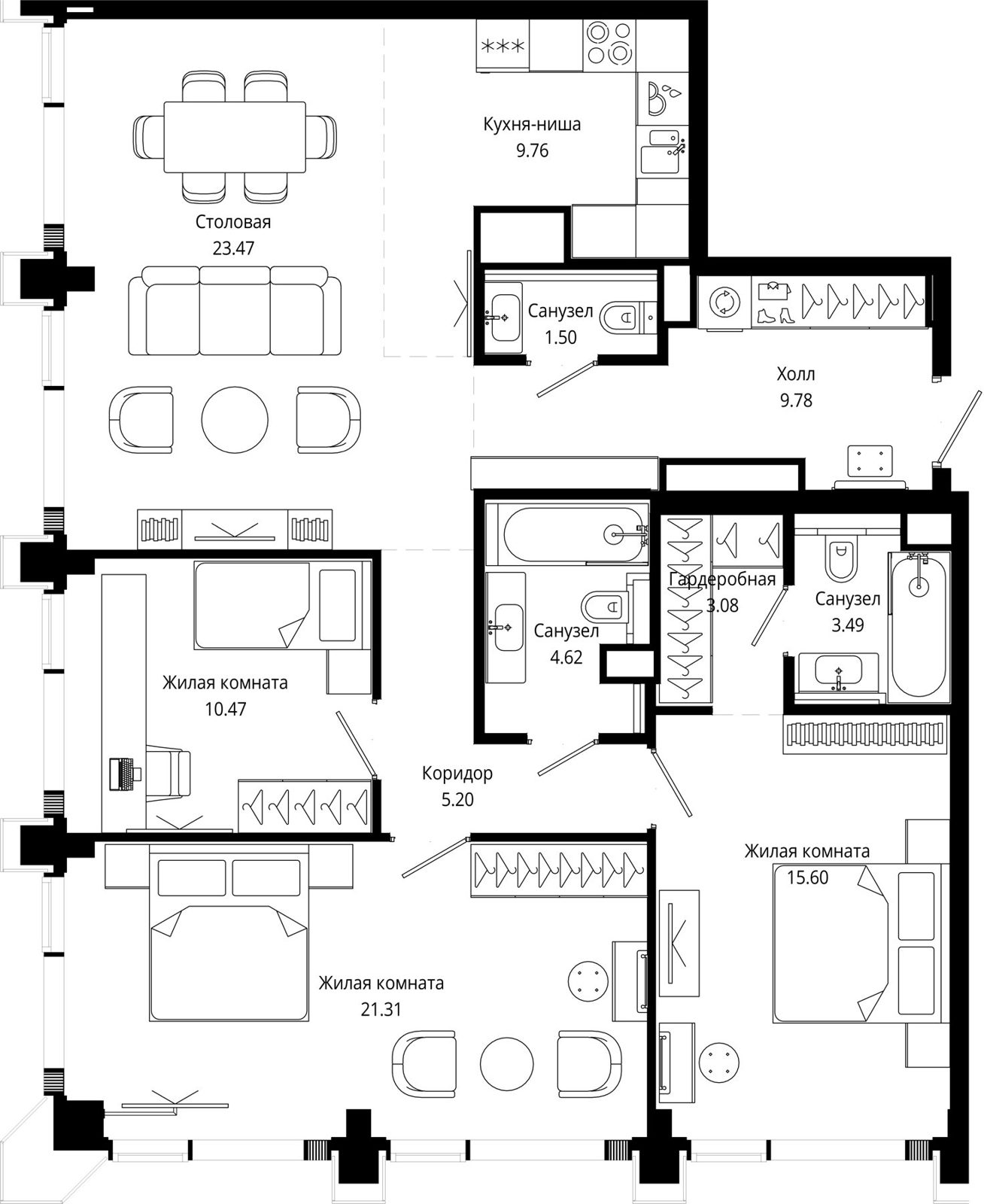 3-комнатная квартира, 110,6 м²