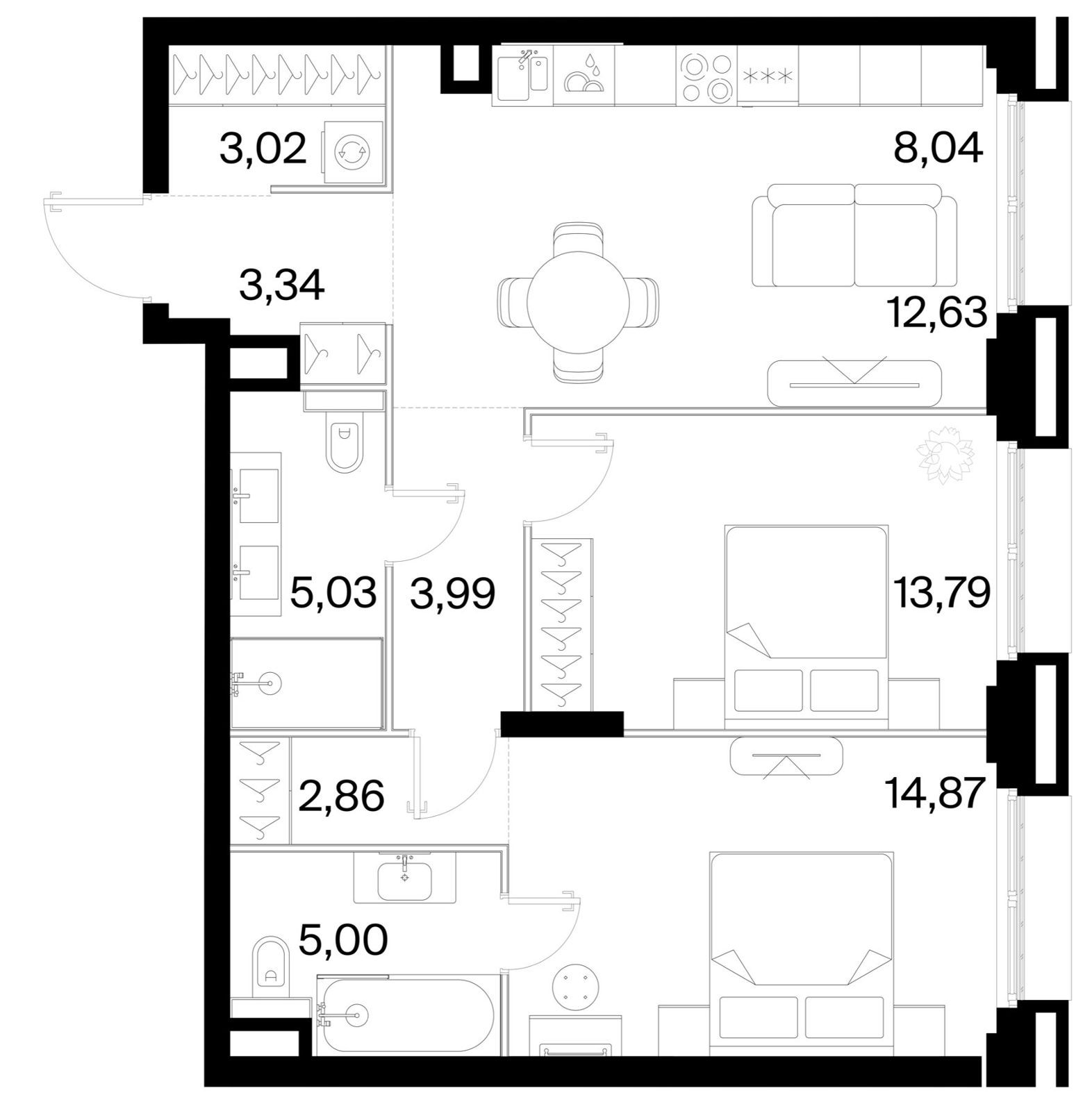 2-комнатная квартира, 72,6 м²