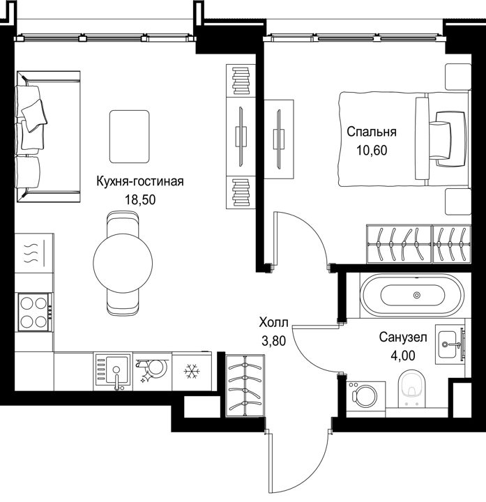 1-комнатная квартира, 36,9 м² — фото 1