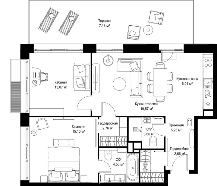 2-комнатная квартира, 79,7 м² — фото 1