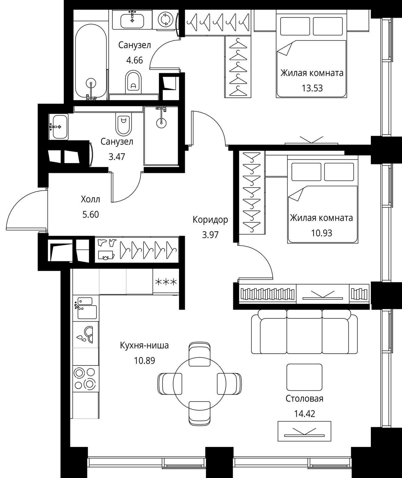 2-комнатная квартира, 67,5 м²