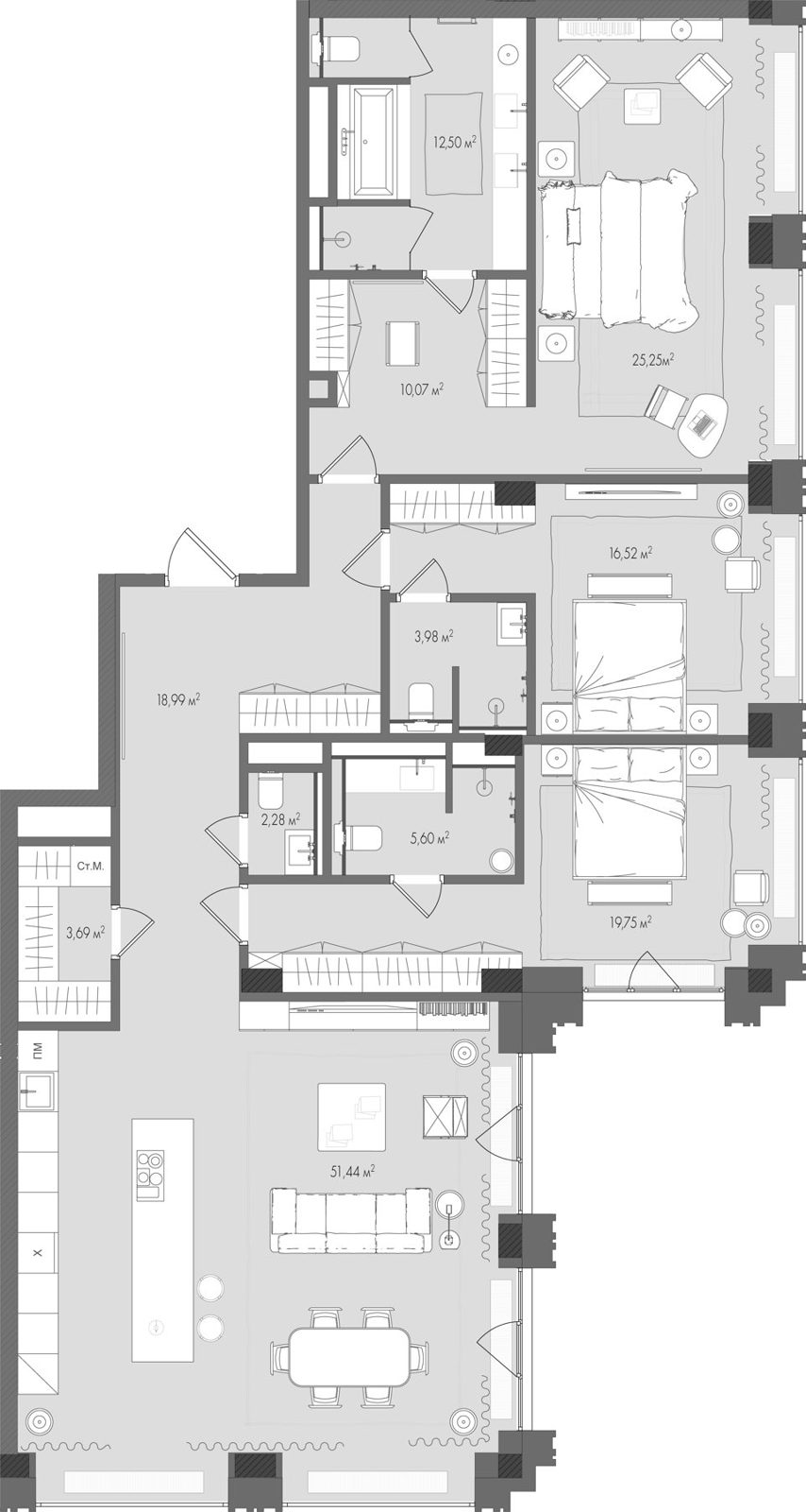 3-комнатная квартира, 170,3 м²