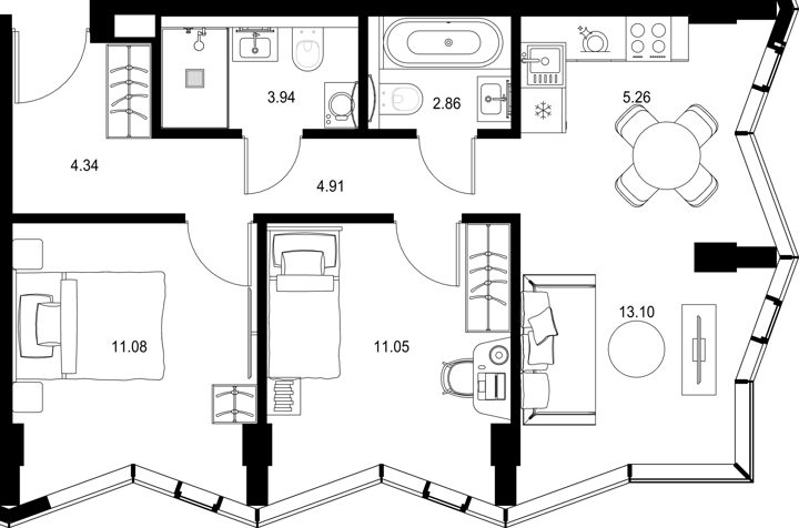 2-комнатная квартира, 56,5 м²