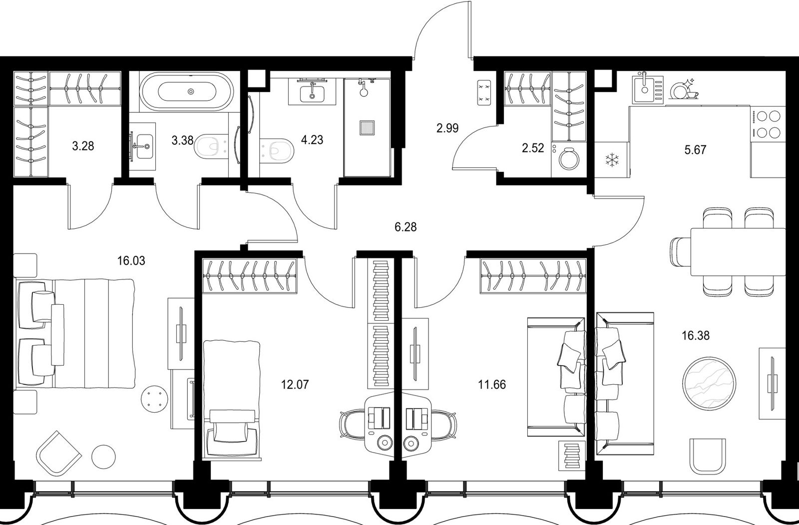 3-комнатная квартира, 84,5 м²