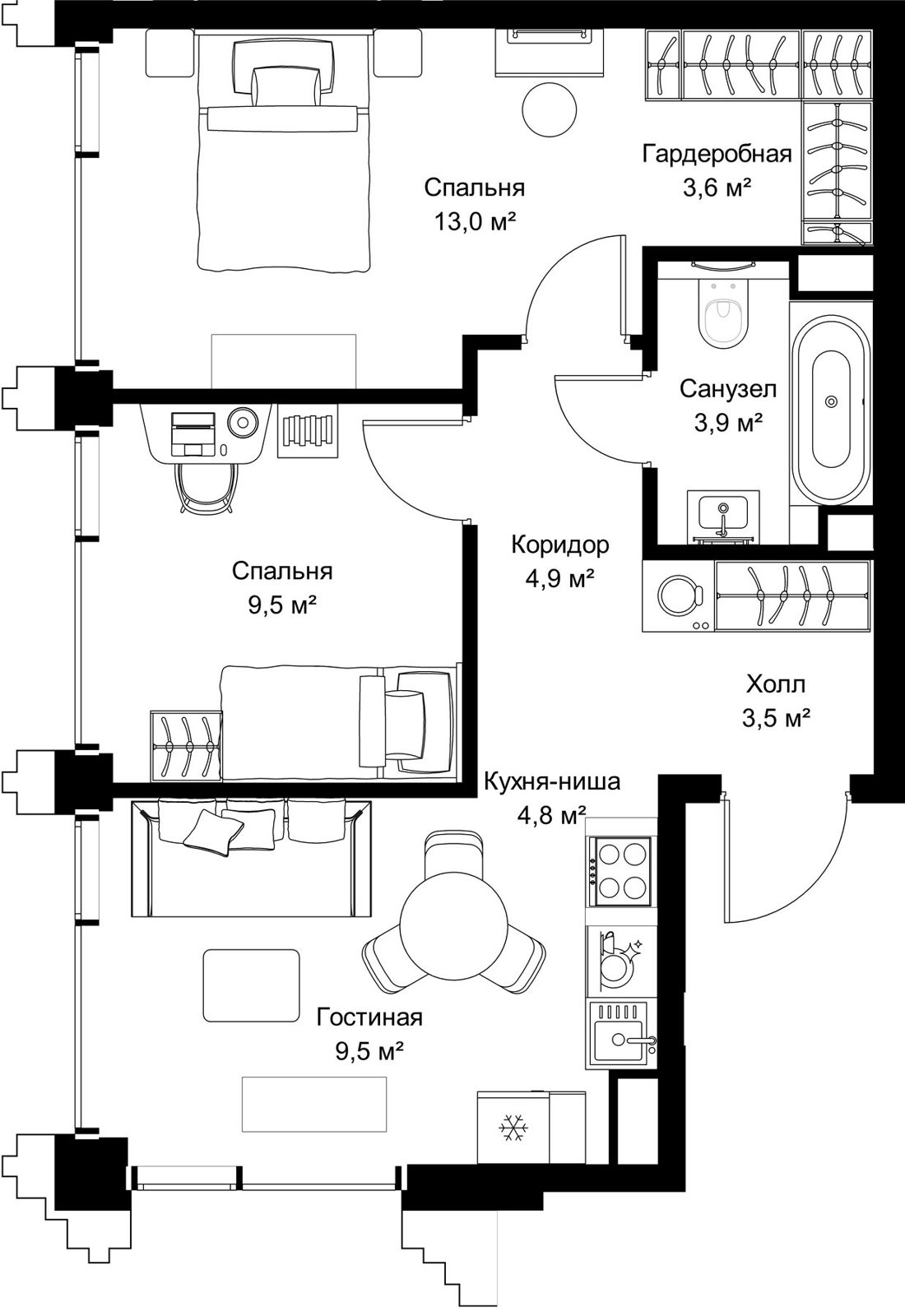 2-комнатная квартира, 52,7 м²