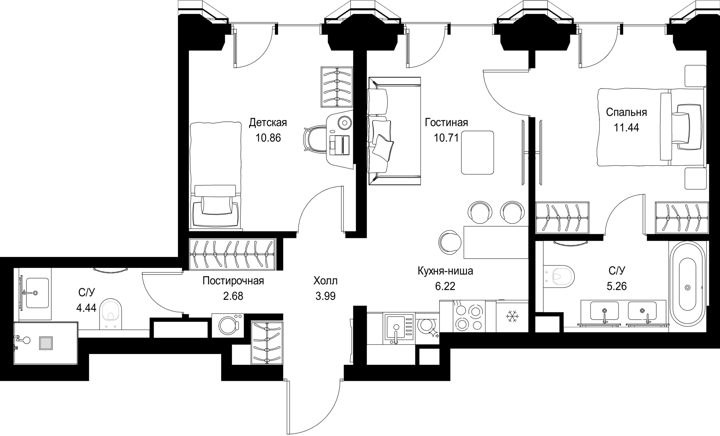 2-комнатная квартира, 55,6 м²